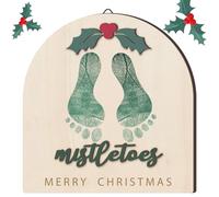 Beeveer Baby's First DIY Christmas Footprint Art Wooden Mistletoe Craft Milestone Card Christmas Rustic Hanging Ornament Nursery Footprint Decorative for Baby Shower Newborn Photoshoot Prop(Classic)