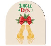 Beeveer Baby's First DIY Christmas Footprint Art Wooden Mistletoe Craft Milestone Card Christmas Rustic Hanging Ornament Nursery Footprint Decorative for Baby Shower Newborn Photoshoot Prop(Bow)