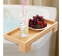 Beeveer Bamboo Hot Tub Tray Table for Drinks Waterproof Bathtub Side Table UV Coated Bath Caddy Tray for Bathtub Hot Tub Accessories for Adults Helps Prevent Cracking and Fading, 17" x 7.5"