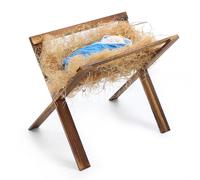 Beeveer Jumbo Large Jesus in Wooden Manger Religious Christmas Decorations Manger 23.6 Inch Nativity Scene Nativity Cradle Backdrop Accessory for Indoor Outdoor Home Decor