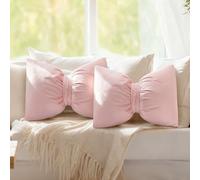 Beeveer Pink 2 Pcs Bow Pillow 12 x 18 Inch Coquette Throw Pillows Large Bow Shaped Velvet Cushion Coquette Decorative for Girls Room Bed Sofa Couch Car Decorations