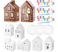 Beeveer Set of 6 Ceramic Christmas Village House Paint Craft Kit Blank Ceramic Plaster Keepsake Pigment Palette Brushes Included for Xmas Holiday Party Art DIY Project Tabletop Decoration