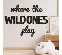 Beeveer Where the Wild Ones Play Nursery Sign - Wooden Playroom Wall Decor and Baby Wall Plaque - Word Play Decoration (23 Inch, Black)