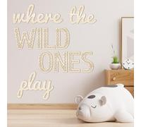 Beeveer Where the Wild Ones Play Nursery Sign Wooden Playroom Wall Decor Playroom Decoration Word Play Sign for Baby Wall Plaques(23 Inch,Wood Color)