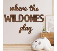 Beeveer Where the Wild Ones Play Playroom Wall Decor,23 Inch,Brown | Wooden Nursery Sign for Kids Bedroom, Easy Hang Wall Art Plaques, Inspirational Phrase Creates Adventure Theme Playroom