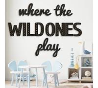 Beeveer Where the Wild Ones Play Playroom Wall Decor,40 Inch,Black | Wooden Nursery Sign for Kids Bedroom, Easy Hang Wall Art Plaques, Inspirational Phrase Creates Adventure Theme Playroom