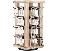 Beeveer Wood Rotating Jewelry Display Tower Rotating Earring Display Stands with 32 Pcs Removable Hooks Earring Holder Keychain Display Shelf for Vendors Selling Store Showcase Home Storage
