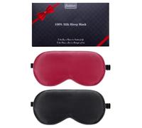 BeeVines 100% Mulberry Silk Sleep Mask, Blackout Eye Masks (Black & Red)