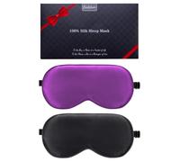 BeeVines 100% Silk Sleep Mask, Blackout Eye Masks (Black & Rich Purple) | Natural Pure Silk Eye Shade, Real Silk Eye Cover for Sleeping, with Adjustable Strap, Reduces Puffy Eyes, Traveling Gifts