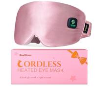 BeeVines Cordless Heated Eye Mask for Dry Eyes, Washable Eye Masks (Pink) | Warm Eye Compress for Men & Women, 1500mAh Rechargeable Eye Warmer for Blepharitis, with Travel Pouch