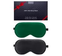 BeeVines Sleep Mask, 2 Pack 100% Real Natural Pure Silk Eye Masks with Adjustable Strap, Mulberry Silk Eye Shade Cover, Blocks Light Reduces Puffy Eyes Traveling Gifts (Black & Emerald Green)