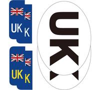 BEEWAY UK Car Stickers for Europe - 2x UK Oval + 4 Number Plate Stickers, Gloss Laminated, Selfadhesive Vinyl Sticker for Cars, Vans, Trucks Driving