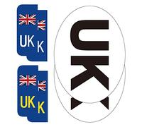 BEEWAY UK Car Stickers for Europe - 2x UK Oval + 4x Number Plate Stickers - Gloss Laminated, Self-adhesive Vinyl Sticker for Cars, Vans, Trucks Driving in European after Brexit GB
