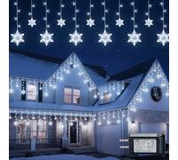 BEEWIN Christmas Snowflake Icicle Lights,8.2 FT 144 LED Snowflake Lights Outdoor with Timer,8 Modes Waterproof Connectable Christmas Light Plug in for Curtain Eave Window Indoor Outdoor Decor(White)