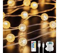 BEEWIN Globe String Lights,10FT 30 LED Decorative Christmas Lights,8 Modes Crystal Crackle Ball Lights,USB Twinkle Fairy Lights for Bedroom,Indoor,Outdoor,Classroom,Wedding,Party,Garden,Warm White