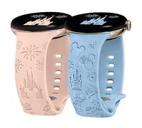 BEEX 2 Packs Silicone Strap Compatible with Google Pixel Watch 4/3 41mm/Pixel 1/2 for Women, Cute Cartoon Engraved Designer Soft Sport Straps Wristbands Replacement, Pink/Blue
