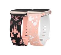 BEEXI 2 Packs Cartoon Engraved Compatible with Apple Watch Strap 41/40/38mm/42mm Women,Two-Tone Cute Soft Silicone Sport Strap for iWatch SE Series 10/9/8/7/6/5/4/3/2/1, Black&Sandy Pink