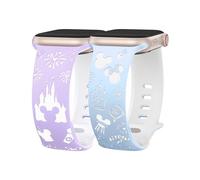 BEEXI 2 Packs Cartoon Engraved Compatible with Apple Watch Strap 49/46/45/44/42mm Women, Two-Tone Cute Soft Silicone Sport Strap for iWatch Series 11 10 9 8 7 6 5 4 3 SE/Ultra 3 2 1,Lavender&Blue