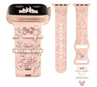 BEEXI Apple Watch Strap (Included) 49mm, 46mm, 45mm, 44mm, 42mm Women's Cute Engraved Silicone Strap Glitter Rings for iWatch Series 10, 9, 8, 7, 6, 5, 4, 3, 2, Ultra, Ultra 2