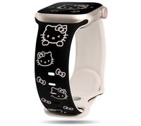BEEXI Engraved Strap Compatible with Apple Watch Straps for Women 46/45/44/49mm, Cute Cartoon Cat Soft Silicone Sport Strap for iWatch Series 11 10 9 8 7 6 5 4 SE/Ultra（3 2 1 ）, Black/Starlight