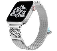 BEEXI Metal Compatible with Apple Watch Straps 42/41/40/38mm Women, Milanese Loop Mesh Celtic Knot Dressy Strap for iWatch Series 11 10 9 8 7 6 5 4 3 SE/Ultra 3 2 1, Silver/Black