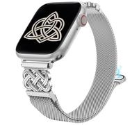 BEEXI Metal Compatible with Apple Watch Straps 42/41/40/38mm Women, Milanese Loop Mesh Celtic Knot Dressy Strap for iWatch Series 11 10 9 8 7 6 5 4 3 SE/3 2 1, Silver