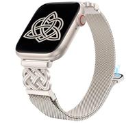 BEEXI Stainless Steel Magnetic Loop Compatible with Apple Watch Strap 42/41/40/38mm Women Metal Mesh Celtic Knot Dressy Strap for iWatch Series 11 10 9 8 7 6 5 4 3 SE/Ultra 3 2 1, Starlight