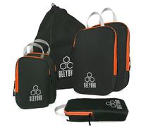 Beeyond Compression Packing Cubes Set - 6 Pieces for Travel and Luggage Organization, Includes Large & Small Cubes, Accessories Bag, and Laundry Bag (Dark Gray and Orange)