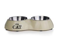 Beeztees Cat Double Bowl Best Cat Beige Melamine 26.5X15Cm Dishwasher Safe