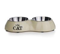 Beeztees Cat Double Bowl Best Cat Beige Melamine 26.5X15Cm Dishwasher Safe