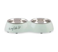 Beeztees Cat Double Bowl Oh My Cat Mint 27Cm 2X160Ml Anti-Slip