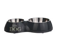 Beeztees Dog Double Bowl Best Dog Gray, Melamine, Dishwasher Safe, Anti-Slip