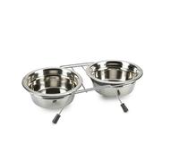 Beeztees Dog Double Food and Water Container, Stainless Steel, Silent&Non-Slip, 16cm, 2x800ml