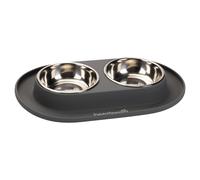 Beeztees Silicone Dinner Set Gray For Cats With 2 Stainless Steel Bowls Non-Slip