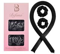Befana Satin Heatless Hair Curler Set: Achieve Overnight Heatless Curls for Long and Short Hair! Rollers with 2 Hair Scrunchies, Sleep - Friendly Damage - Free Curlers for Soft Natural Waves (Black)
