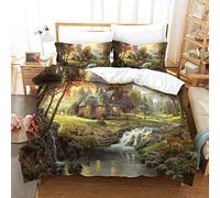 BEFASYY Duvet Cover Set Famous Oil Painting Bedding Set Thomas Kinkade Cute Animals Microfiber Bedding Cover Set Comforter Cover with 2 Pillow Shams Zipper 3 Pieces Double(200x200cm)