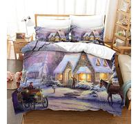 BEFASYY Famous Oil Painting Printed Comforter Cover Set Thomas Kinkade Duvet Cover Animals Bedding Set for Kids Teens Boys, 3 Pcs Bedding Set with 2 Pillow Case King(220x240cm)