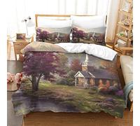 BEFASYY Famous Oil Painting Printed Comforter Cover Set Thomas Kinkade Duvet Cover Animals Bedding Set for Kids Teens Boys, 3 Pcs Bedding Set with 2 Pillow Case Double(200x200cm)