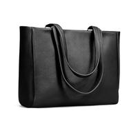 befen Black Genuine Leather Work Tote Bag for Women, Womens Totes Shoulder Purses Satchel Handbags with 15" Compartment & Water Cup Holder