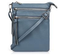 befen Blue Genuine Leather Crossbody Bags for Women, Small Size Cross Body Bag Purses with Zipper Pocket (Blue Gray)