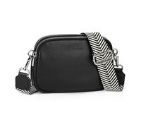 befen Genuine Leather Black Crossbody Bag for Women Small Handbags Double Pockets Mobile Phone Shoulder Bag-Black