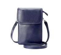 befen Genuine Leather Small Crossbody Bags for Women Cell Phone Bag Cross Body Purses,Silver Zipper, Navy Blue