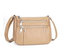 befen Genuine Leather Small Crossbody Bags Purses for Women Pocketbooks Shoulder Bag Satchel Purse with Multi Zipper Pockets, A01-tan Beige