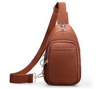 befen Genuine Leather Small Sling Bag for Women Anti-Theft Crossbody Chest Bags Multi-Pockets Fanny Pack with RFID Card Slots, Cognac Brown