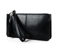 befen Genuine Leather Wristlet Bags Small Clutch Wallet Cell Phone Bag Ladies Purse and Handbag with Tassel Wrist Strap & Card Slots, Zip Pocket Coins Compartment