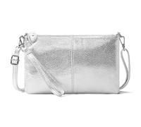 befen Genuine Leather Wristlet Clutch Wallet Purses Small Crossbody Bags for Women with RFID Blocking Card Slots, Shiny Silver02