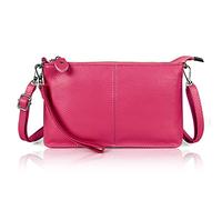 befen Genuine Leather Wristlet Clutch Wallet Purses Small Crossbody Bags for Women with RFID Blocking Card Slots, Hot Pink, S