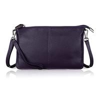 befen Genuine Leather Wristlet Clutch Wallet Purses Small Crossbody Bags Shoulder Handbag for Women, Silver Zipper, Purple Aubergine, S