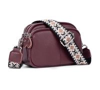 befen Red Genuine Leather Cross Body Bags for Women Small Shoulder Bags Triple Camera Bag for Women Cell Phone Bag with Wide Adjustable Strap