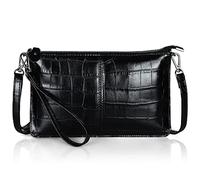 befen Small Crossbody Bags for Women, Genuine Leather Cross Body Cell Phone Purse Black Wristlet Wallet Ladies Handbags & Shoulder Bags, Leather Clutch Bag with Wrist Strap
